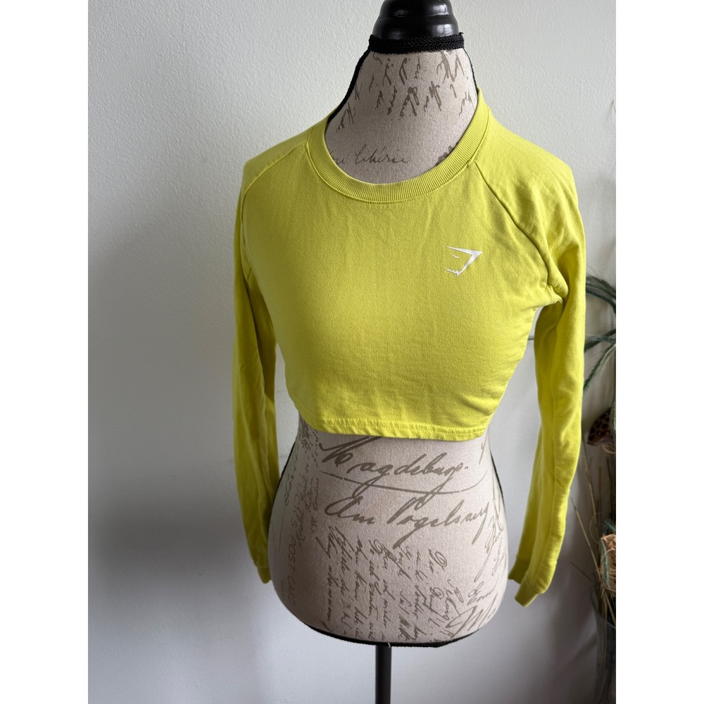 Gymshark Cropped Long Sleeve Top XS Yellow Activewear Athletic Workout
